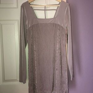 Free People Long Sleeve Silver Mini Dress